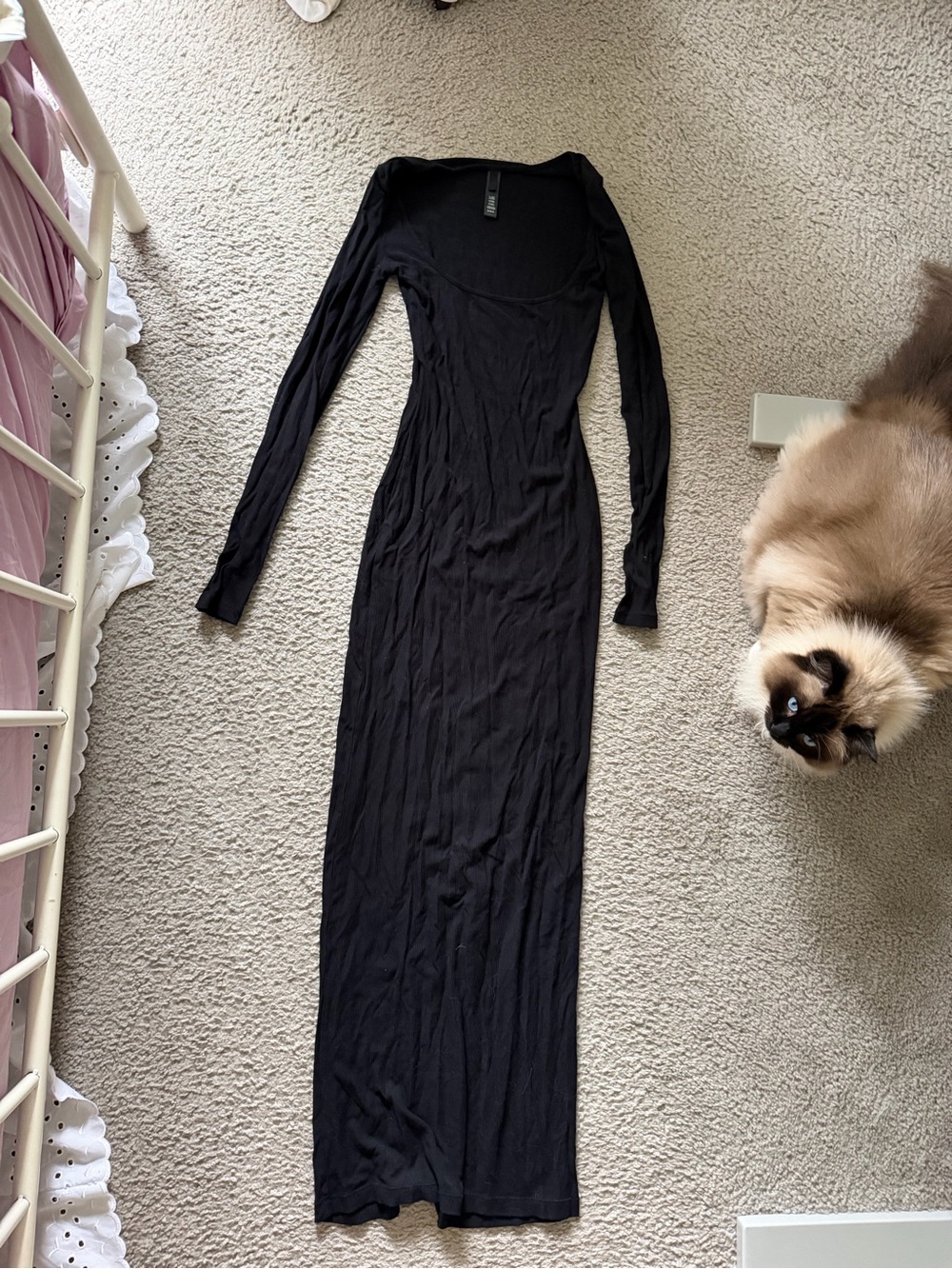 SKIMS Black Long-Sleeve Scoop Neck Maxi Dress